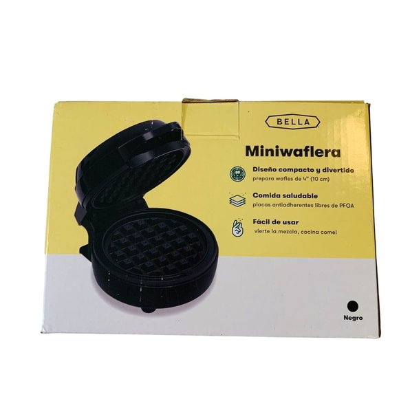 Bella Breakfast Mini Waffle Maker 4” Black Keto Kitchen Tool Appliance Non Stick - Picture 4 of 5